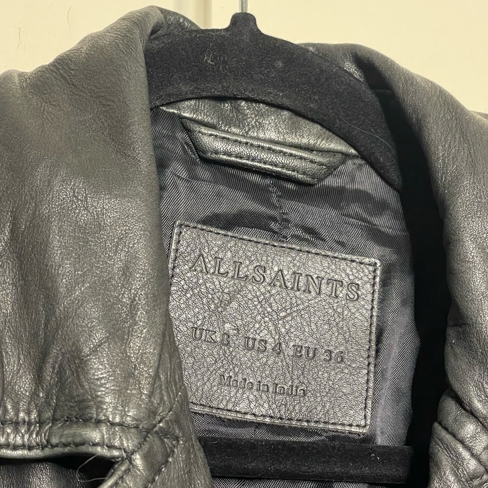 All Saints Charcoal Leather Biker Jacket - Picture 7 of 9